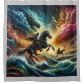 Dynamisches Duo: Stormy Horseback Adventure Duschvorhang (Vorderseite)