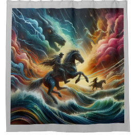 Dynamisches Duo: Stormy Horseback Adventure Duschvorhang