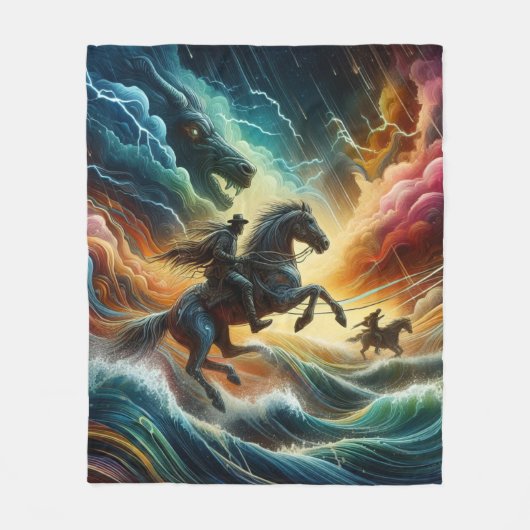 Dynamisches Duo: Stormy Horseback Adventure Fleecedecke (Vorderseite)