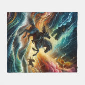 Dynamisches Duo: Stormy Horseback Adventure Fleecedecke (Vorderseite (Horizontal))
