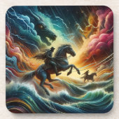 Dynamisches Duo: Stormy Horseback Adventure Getränkeuntersetzer (Vorderseite)