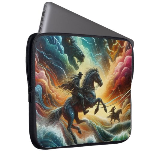 Dynamisches Duo: Stormy Horseback Adventure Laptopschutzhülle (Vorne Rechts)