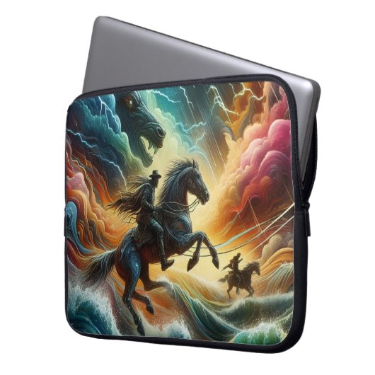 Dynamisches Duo: Stormy Horseback Adventure Laptopschutzhülle (Vorderseite Links)