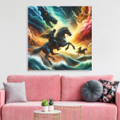 Dynamisches Duo: Stormy Horseback Adventure Leinwanddruck (Insitu (Wohnzimmer))