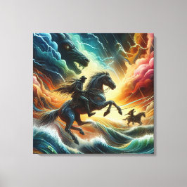 Dynamisches Duo: Stormy Horseback Adventure Leinwanddruck