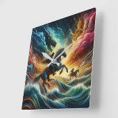 Dynamisches Duo: Stormy Horseback Adventure Quadratische Wanduhr (Winkel)