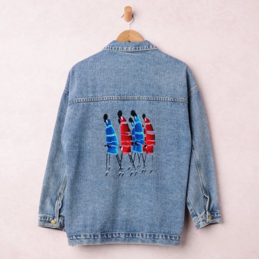 Dynamisches Erbe: Maasai Morans' Bold Blue & Red Jeansjacke (Hangar)