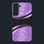Dynamisches geometrisches Design in lila und schwa Samsung Galaxy Hülle<br><div class="desc">Elegantes Vintages Design mit moderner Drehung. Lila und schwarze Blumengestauke geometrische Gestaltung. Sie können dieses Design in jeder Farbe und auf jedem Produkt anfordern.</div>