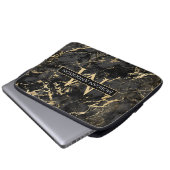Dynamisches Gold & schwarzer Marmor, DIY-Monogramm Laptopschutzhülle (Vorne Knopf)