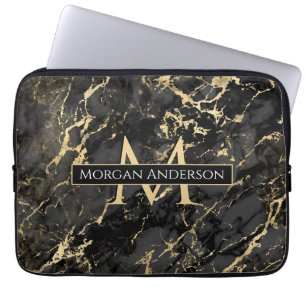 Dynamisches Gold & schwarzer Marmor, DIY-Monogramm Laptopschutzhülle