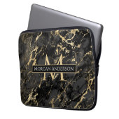 Dynamisches Gold und schwarzer Marmor, DIY Monogra Laptopschutzhülle (Vorderseite Links)