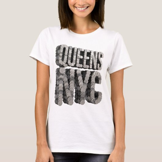 Dynamisches Grau QUEENS NYC Maßdesign T-Shirt (Vorderseite)