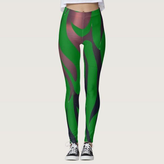 Dynamisches grün-schwarzes Motiv Leggings (Vorderseite)