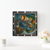 Dynamisches Hirsch und Bass Quadratische Wanduhr (Zuhause)