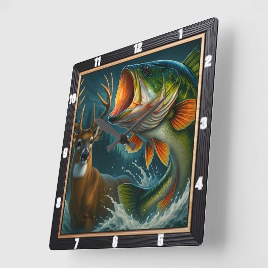 Dynamisches Hirsch und Bass Quadratische Wanduhr (Winkel)