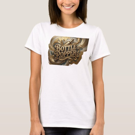 Dynamisches Orange BOTTLE POPPER-Shirt-Design T-Shirt (Vorderseite)
