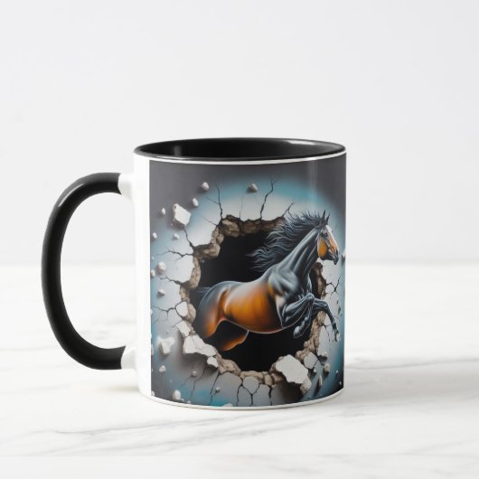 "Dynamisches Pferd durch Mauer brechen - 3D-Tasse Tasse (Links)