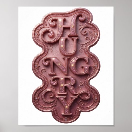 Dynamisches Rosa HUNGRIG Fettes Design Poster (Vorne)