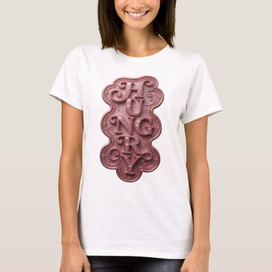Dynamisches Rosa HUNGRIG Fettes Design T-Shirt (Vorderseite)
