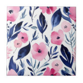 Dynamisches Rosa und Marine Wasserfarbe Fliese (Vorderseite)