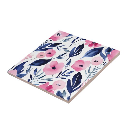 Dynamisches Rosa und Marine Wasserfarbe Fliese (Seite)