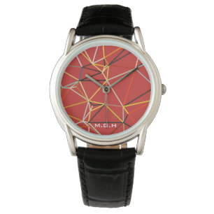 Dynamisches rotes abstraktes geometrisches Monogra Armbanduhr