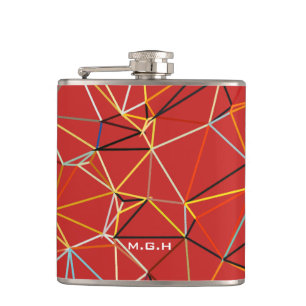Dynamisches rotes abstraktes geometrisches Monogra Flachmann