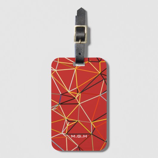 Dynamisches rotes abstraktes geometrisches Monogra Gepäckanhänger (Vorderseite Vertikal)