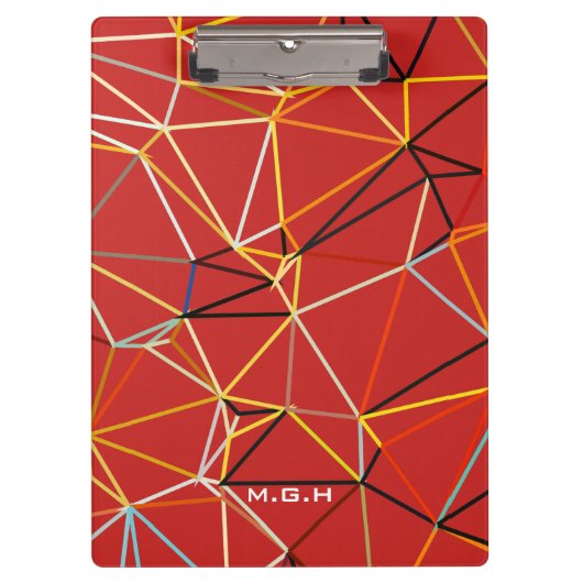 Dynamisches rotes abstraktes geometrisches Monogra Klemmbrett (Vorderseite)