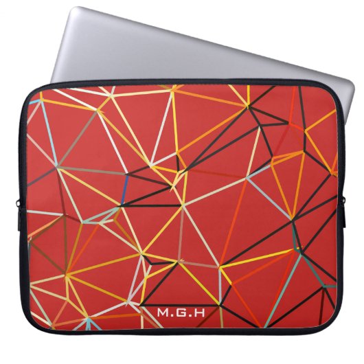 Dynamisches rotes abstraktes geometrisches Monogra Laptopschutzhülle (Vorderseite)