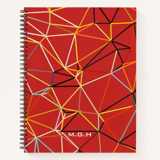 Dynamisches rotes abstraktes geometrisches Monogra Notizblock (Vorderseite)