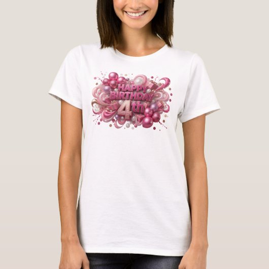 Dynamisches rotes HAPPY BIRTHDAY 4TH Textdesign T-Shirt (Vorderseite)