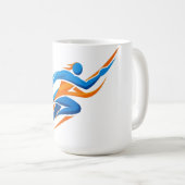 Dynamisches Runner-Logo Blau Orange Geschwindigkei Kaffeetasse (VorderseiteRechts)