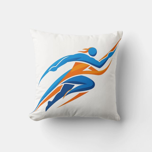 Dynamisches Runner-Logo Blau Orange Geschwindigkei Kissen (Vorderseite)