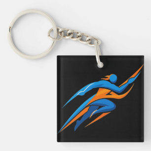 Dynamisches Runner-Logo Blau Orange Geschwindigkei Schlüsselanhänger