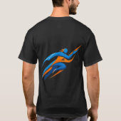 Dynamisches Runner-Logo Blau Orange Geschwindigkei T-Shirt (Rückseite)
