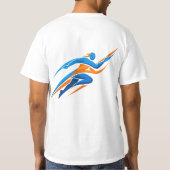 Dynamisches Runner-Logo Blau Orange Geschwindigkei T-Shirt (Rückseite)