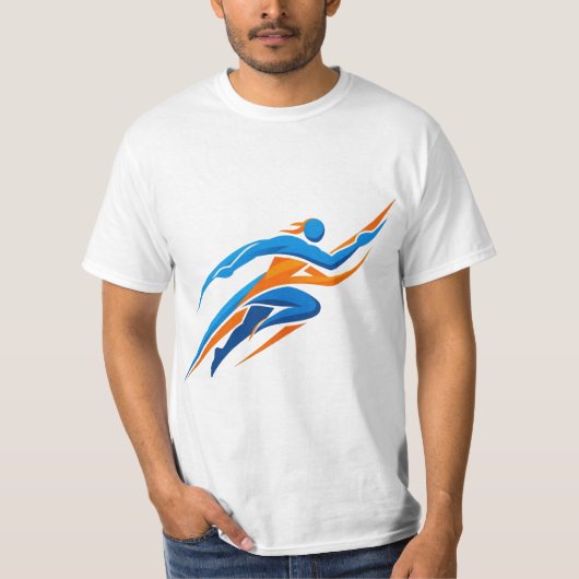 Dynamisches Runner-Logo Blau Orange Geschwindigkei T-Shirt (Vorderseite)