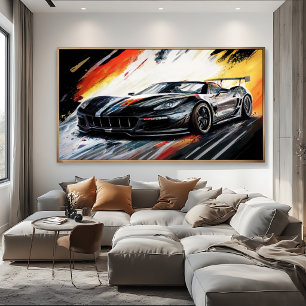 Dynamisches schwarzes Rennwagen Abstract Painterly Leinwanddruck
