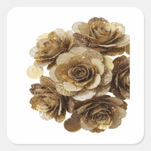 Dynamisches Silber GOLDEN ROSES Etikettendesign Quadratischer Aufkleber