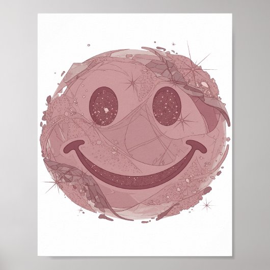 Dynamisches Silber-HAPPY FACE-Print Poster (Vorne)
