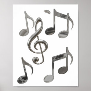 Dynamisches Silber MUSIKNOTEN Fettes Design Poster