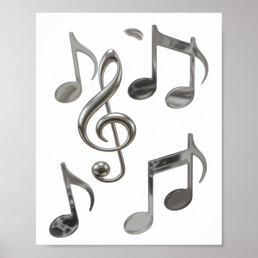 Dynamisches Silber MUSIKNOTEN Fettes Design Poster (Vorne)