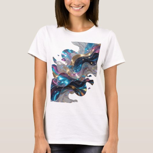 Dynamisches Silber SPACE GALAXY Textdesign T-Shirt (Vorderseite)