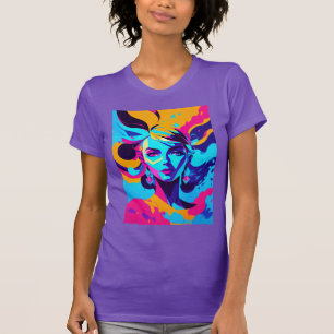 Dynamisches weibliches Anime-Gesicht in strahlende T-Shirt