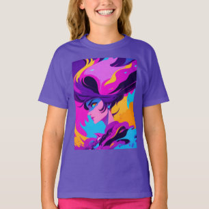 Dynamisches weibliches Anime-Profil in strahlendem T-Shirt