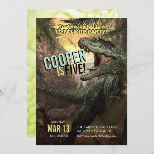 DynoMite T-Rex| Dinosaurier Einladung Boys Geburts (Vorne/Hinten)