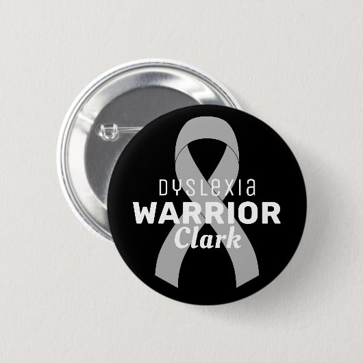 Dyslexia Warrior Ribbon Black Button (Vorne & Hinten)