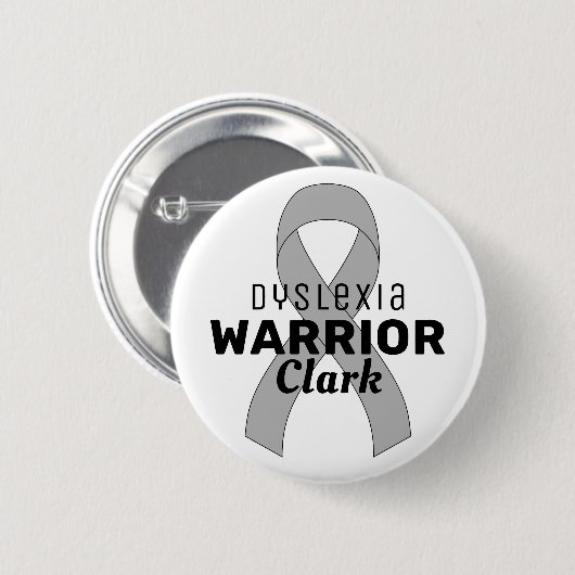 Dyslexia Warrior Ribbon White Button (Vorne & Hinten)