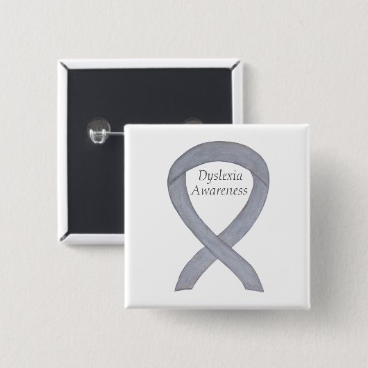 Dyslexie Silver Awareness Ribbon Custom Button (Vorne & Hinten)